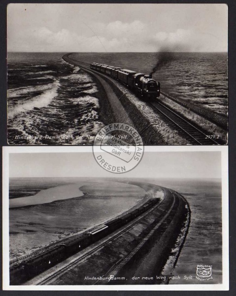 2 AK Sylt Hindenburg Damm 1931 Eisenbahn Zug Lok 