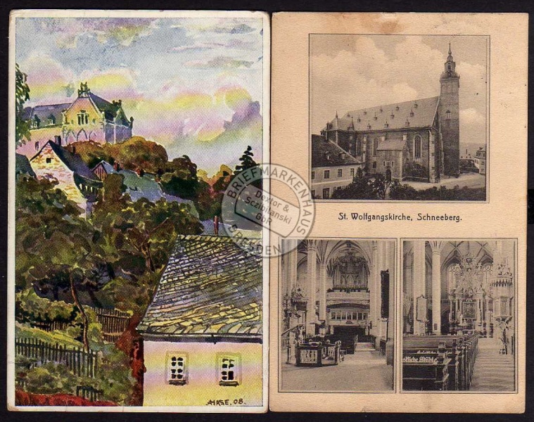 2 AK Schneeberg St. Wolfgangskirche Seminar 1910 