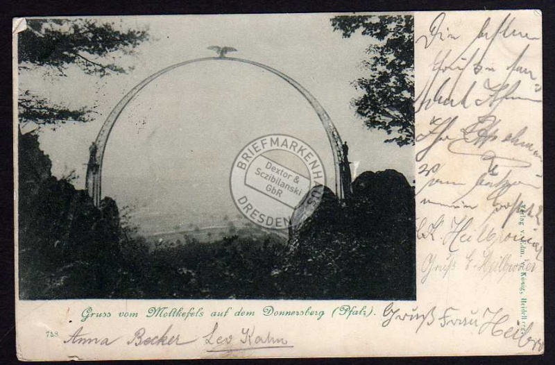 Donnersberg Pfalz Moltkefelsen Moltkebogen 1899 