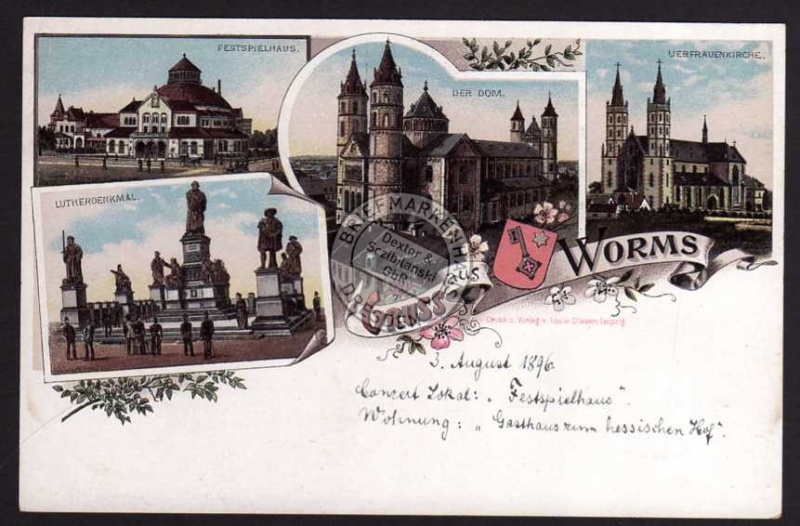 Litho 1896 Worms DOm Festspielhaus Luther 