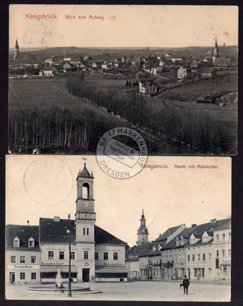 2 AK Königsbrück Markt RatskellerBlick vom Auberg 