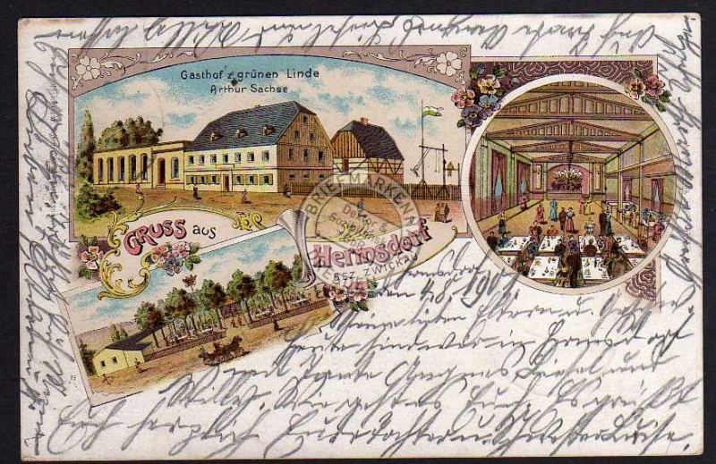 Litho Hermsdorf bei Zwickau Gasthof zur grünen 