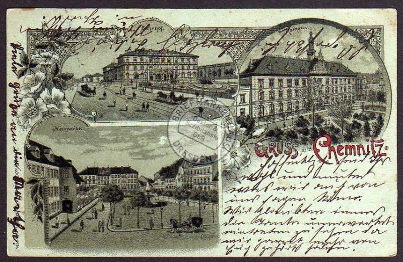 Chemnitz 1900 Bahnhof Neumarkt Litho 