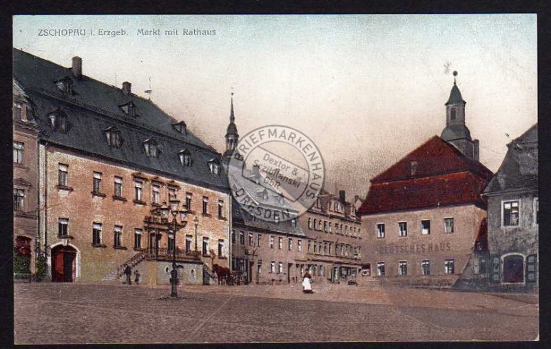 Zschopau Markt Rathaus ca. 1915 Deutsches Haus 