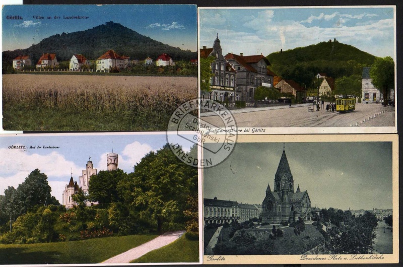 4 AK Görlitz Landeskrone Straßenbahn Villen  1928 