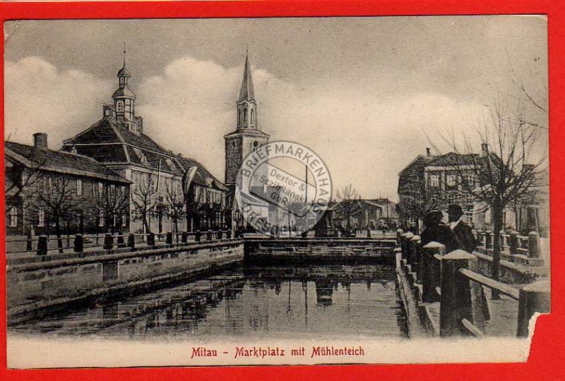 Mitau Marktplatz mit Mühlenteich 1915 Feldpost 