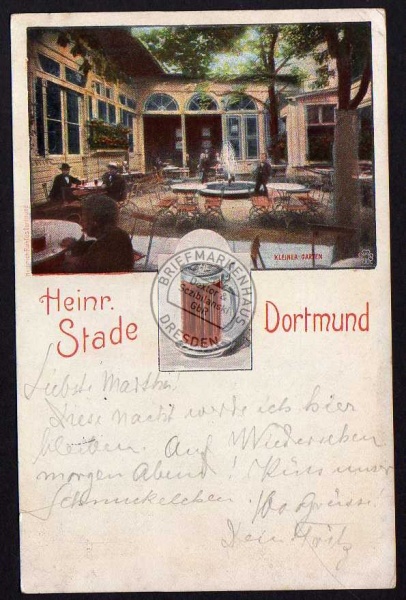 Dortmund 1904 Gaststätte H. Stade Biergarten 