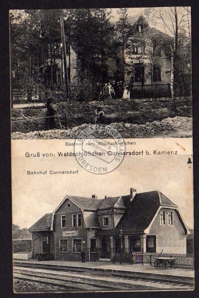 Bahnhof Cunnersdorf bei Kamenz Gasthof 1917 