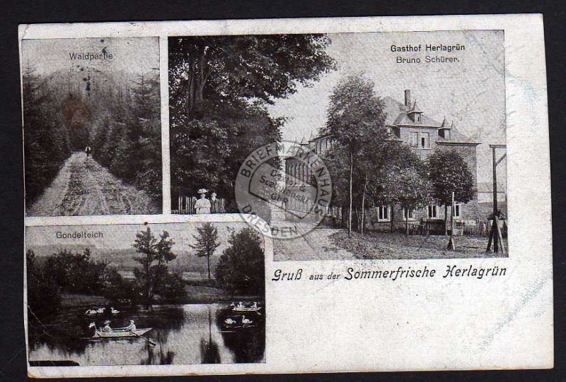 Restaurant Gasthof Herlagrün Schwan Teich 1912 