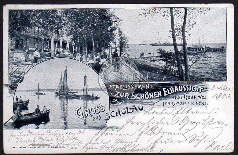 Schulau Wedel Elbe Etablissement 1902 Litho 