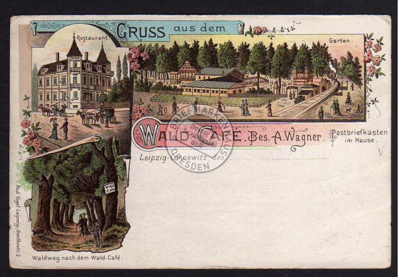 Litho Leipzig Connewitz Wald Cafe 1897 Restaurant 