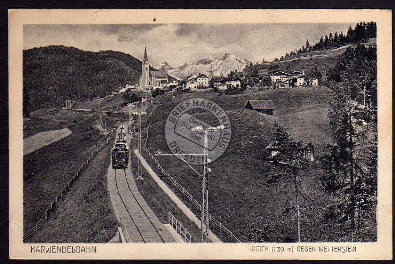 Karwendelbahn Zug Reith gegen Wetterstein 1914 