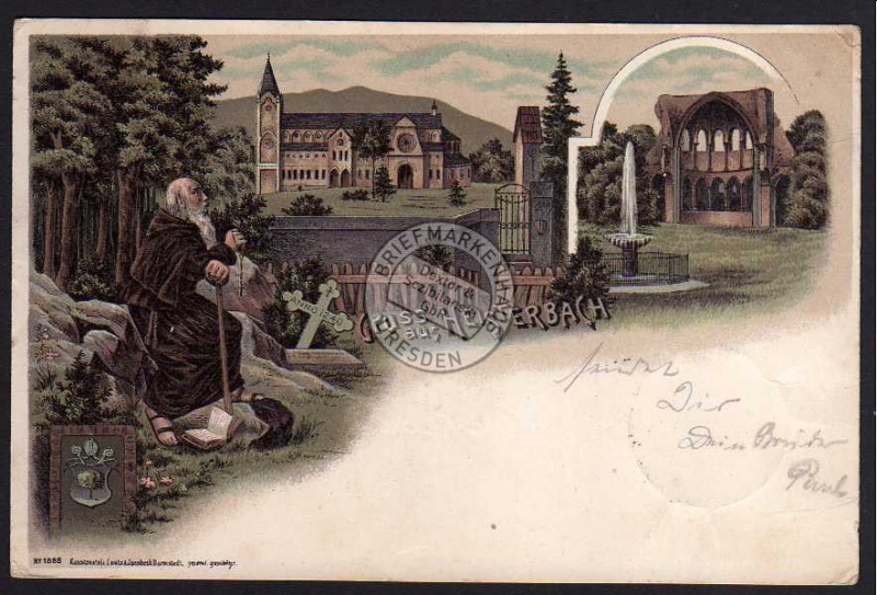 Heisterbach 1897 Klosterruine Litho 