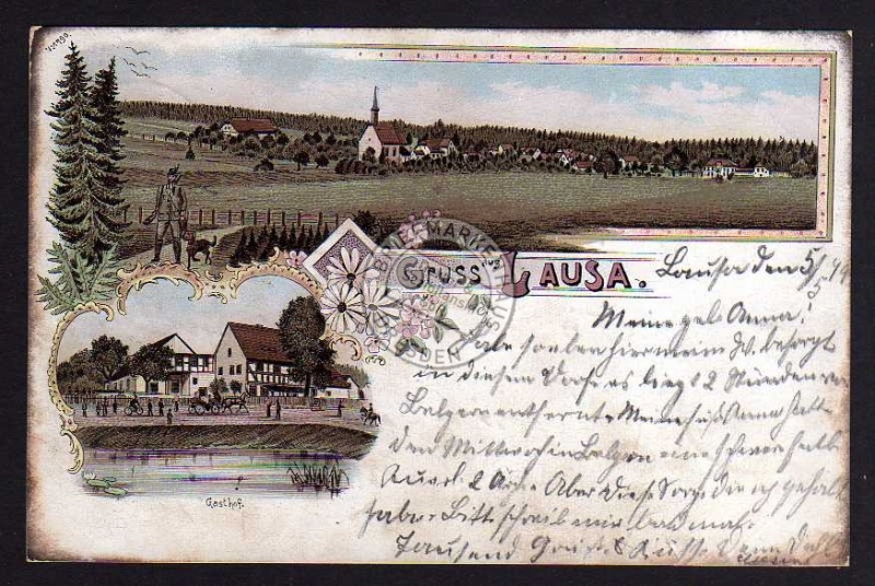 Litho Lausa Neussen Belgern 1899 Gasthof 