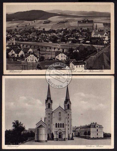 2 AK Filippsdorf Böhmen Felsenmühle Kirche 