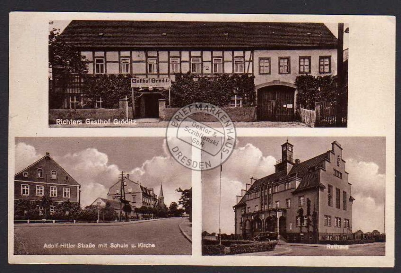 Gröditz Richters Gasthof Schule Kirche Rathaus 