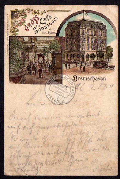 Bremerhaven Litho 1897 Cafe Sanssouci 