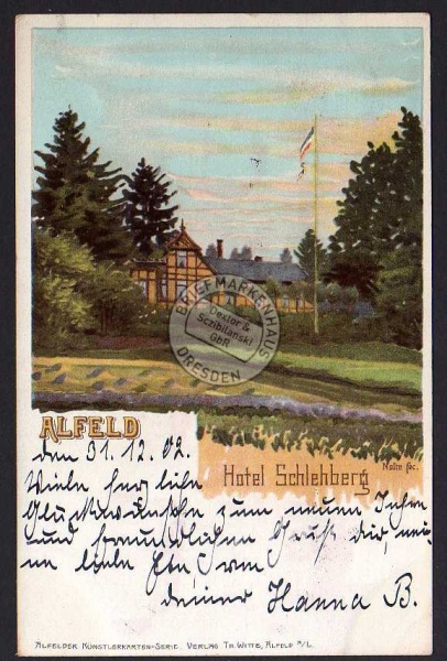 Litho Alfeld Leine 1902 Hotel Schlehberg Künst 