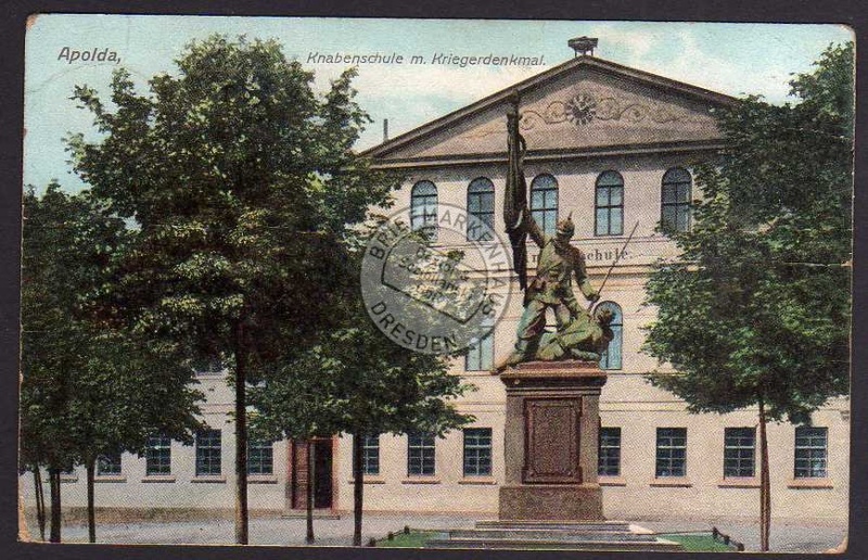 Apolda Knabenschule Kriegerdenkmal 1910 