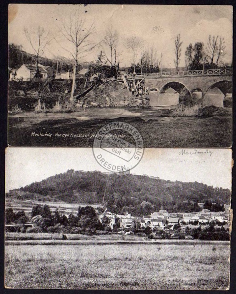 Montmédy gesprengte Brücke 1915 Feldpost 