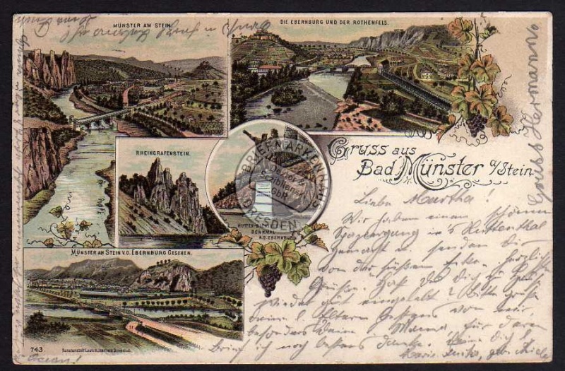 Bad Münster am Stein Litho 1900 Ebernburg Roth 