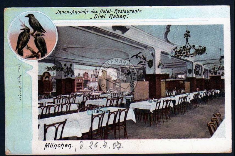 München Hotel Drei Raben Innenansicht 1907 