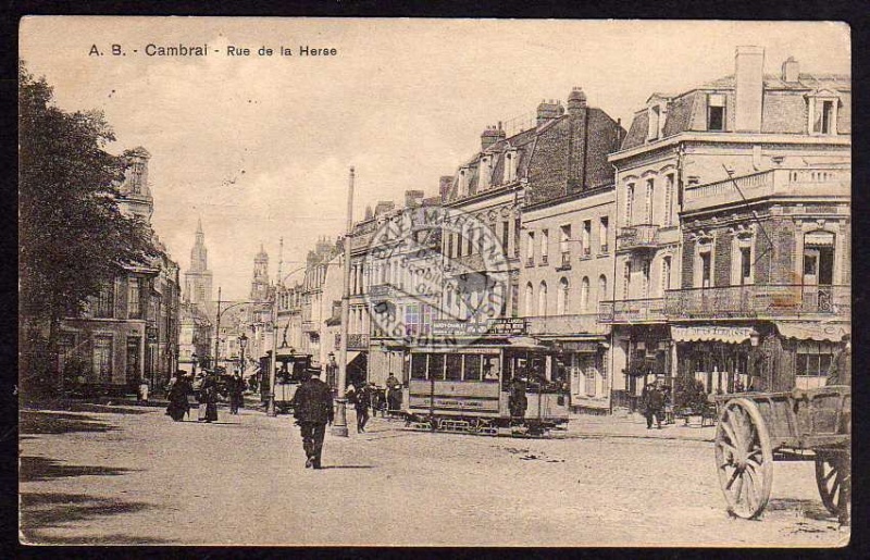 Cambrai Rue de la herse Straßenbahn 1915 Feldp 