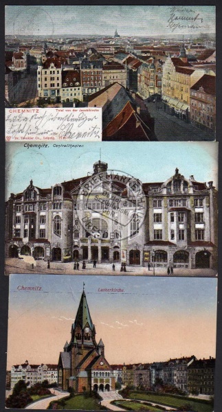 3 AK Chemnitz Lutherkirche Theater Platz 1906 