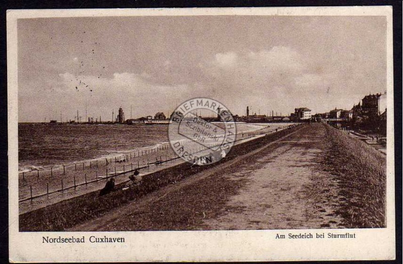Cuxhaven Seedeich bei Sturmflut 1925 