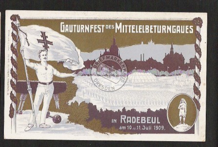 Litho Radebeul Gauturnfest 1909 mit Golddruck 