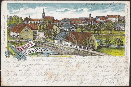 Litho Königsbrück mit Bahngleisen 1900 
